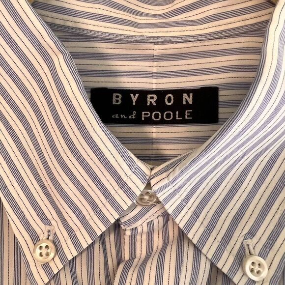 Byron and Poole White with Blue Stripes Short Sleeve Cotton Shirt - Picture 3 of 4